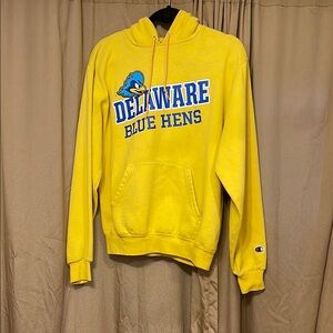 S Champion Yellow Sweatshirt Delaware Blue Hens Fans Kangaroo Pockets Hoodie